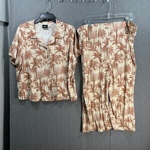 Bumblebella Dreamy Jersey Notich Collar & Pant Pajama Beige/BrownPalm, Petite 1X